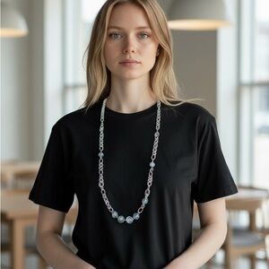 Blue and Silver Beaded Necklace for Women